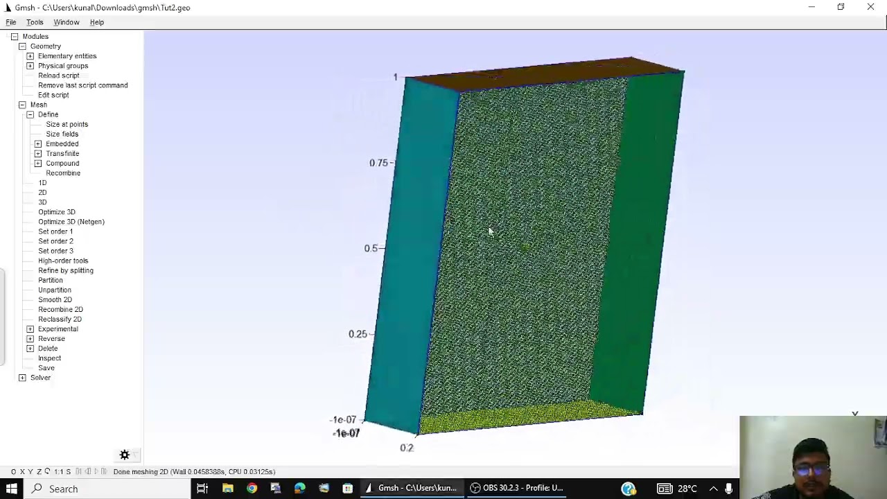 2.3. GMSH: Transfinite + Recombine = Structured Mesh, Refine by splitting.