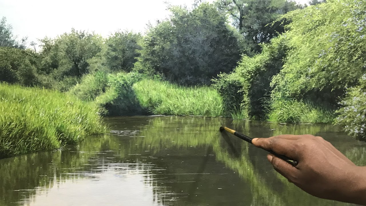 How To Use Acrylic For Beautiful River Side Landscape Paint | Time-lapes | 41