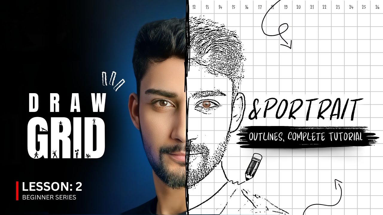 How to draw GRID & Portrait OUTLINES by using grid (Lesson no: 2)