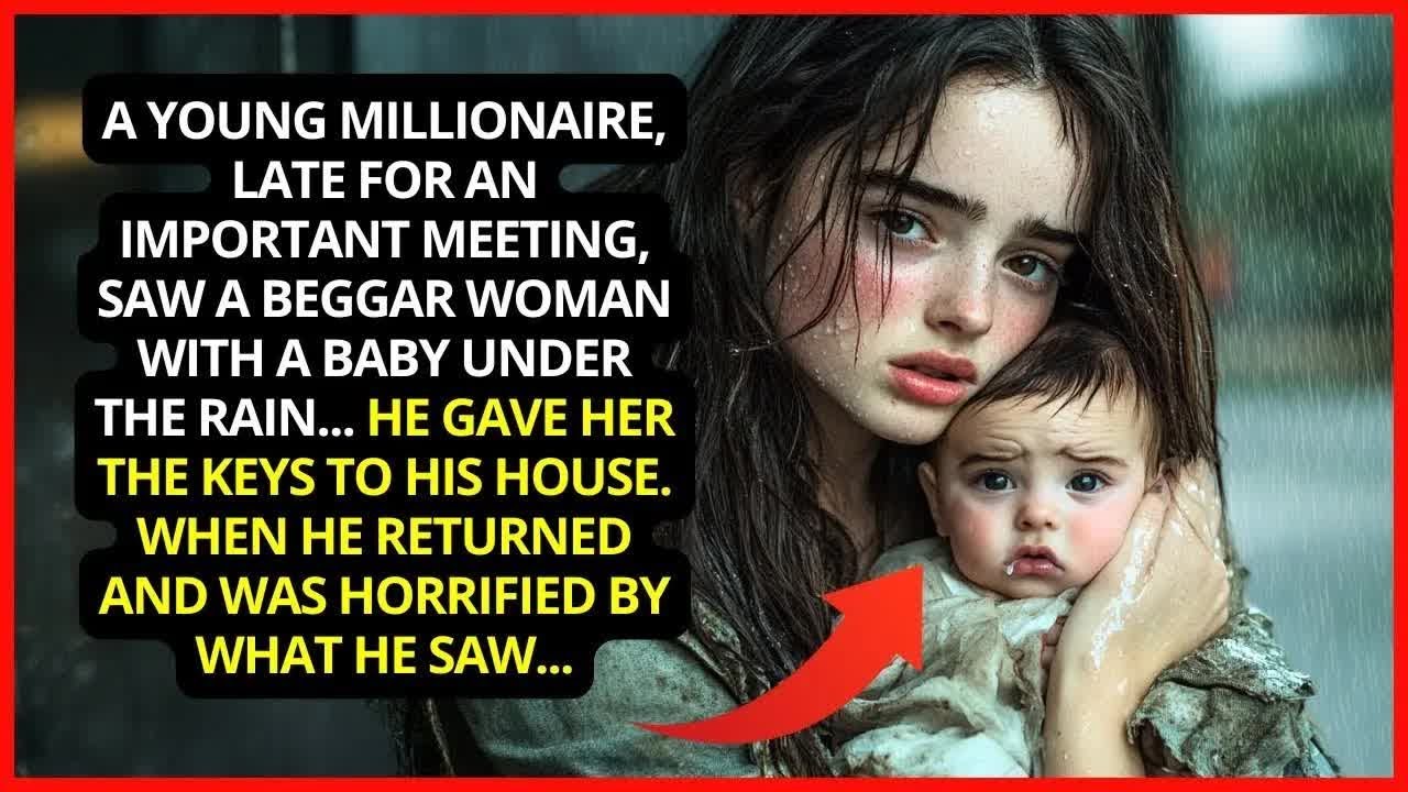 A young millionaire, late for an important meeting, saw a beggar woman with a baby under