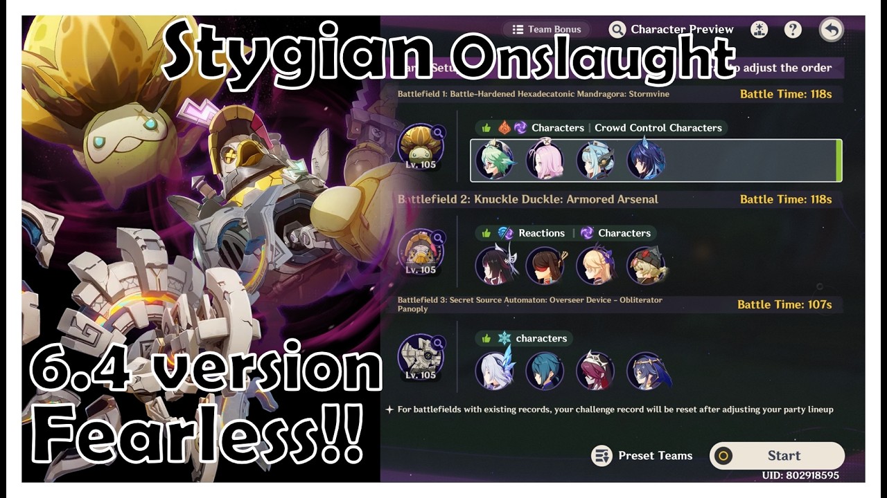Stygian Onslaught 6.4 Ver. - Fearless/4.25 Cost!! | Team comp [Genshin impact]