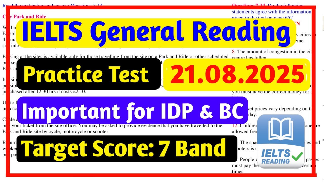 IELTS Reading General Training Practice Test 21.08.2025 With Answers | General Reading Practice Test