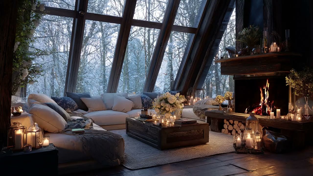 Winter Dreamland Cabin: Soft Piano Melodies and Warm Fireplace for Stress-Free Life
