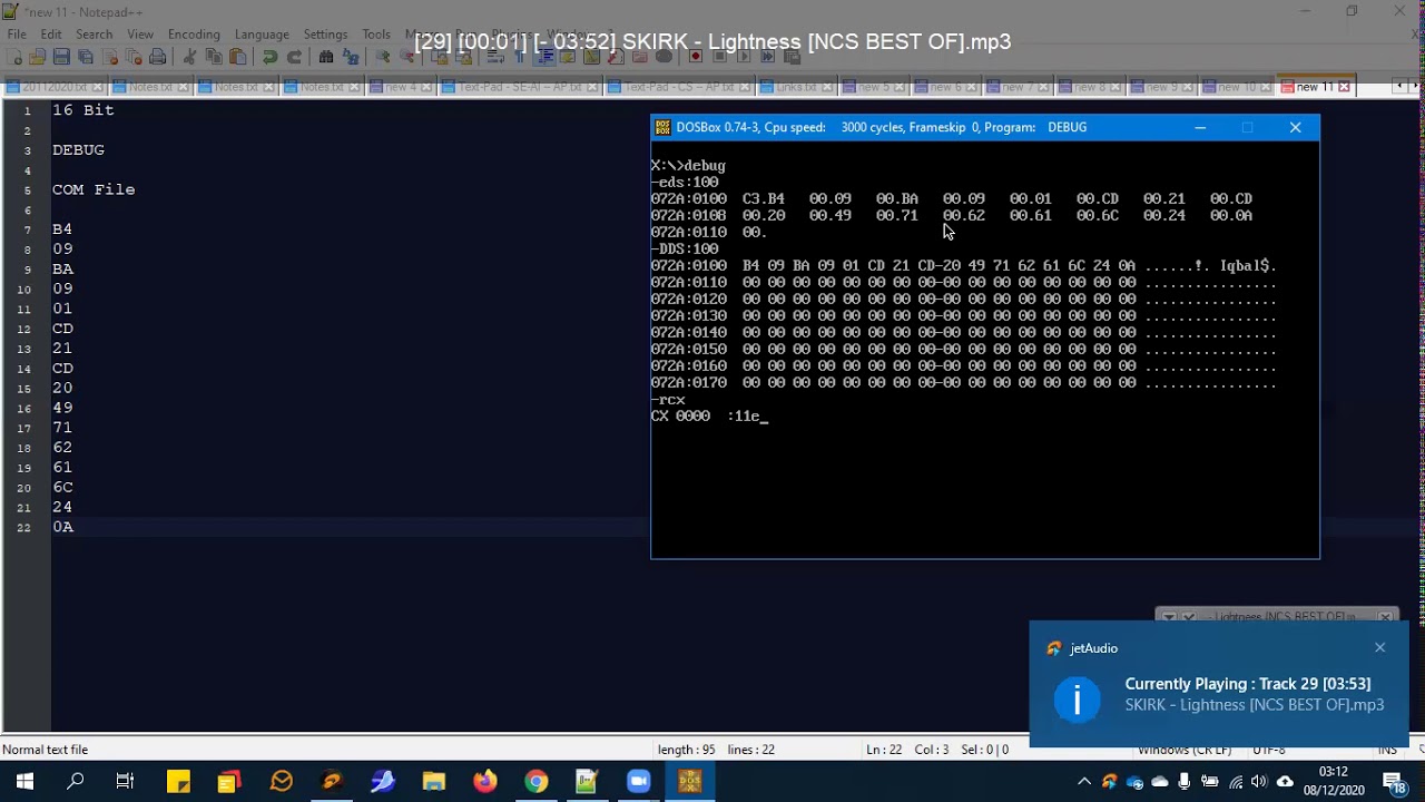 DEBUG   OPCODE - 8086 -- DosBox