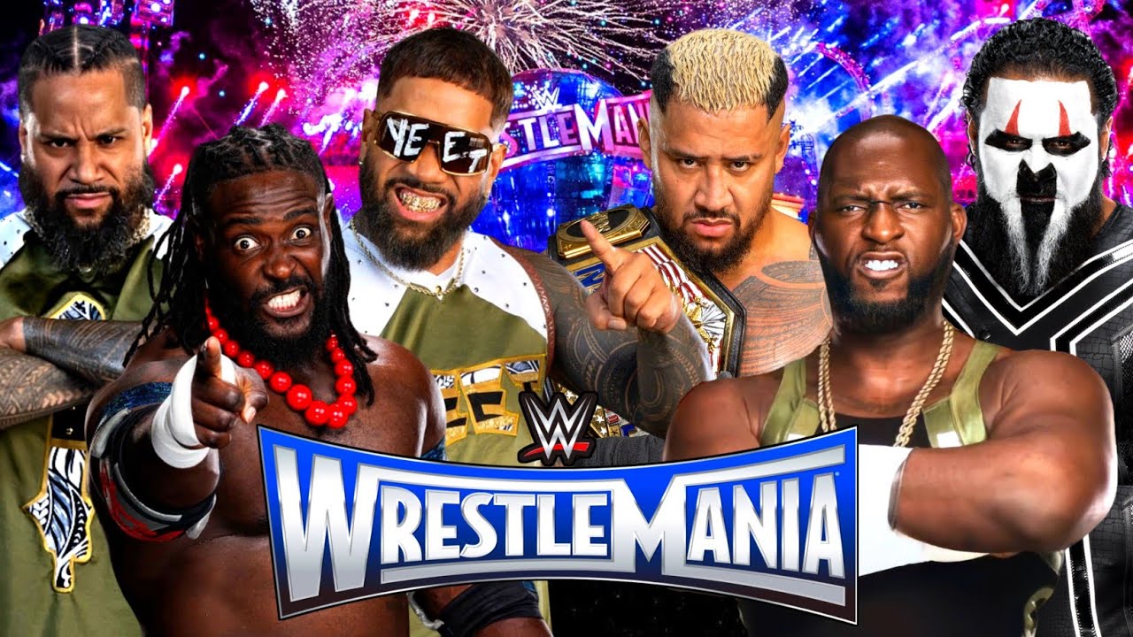 WWE 2K25 | Oba Femi, Jimmy & Jey Uso Vs Solo Sikoa, Omos, Tama Tonga - Tag Team Match | WrestleMania