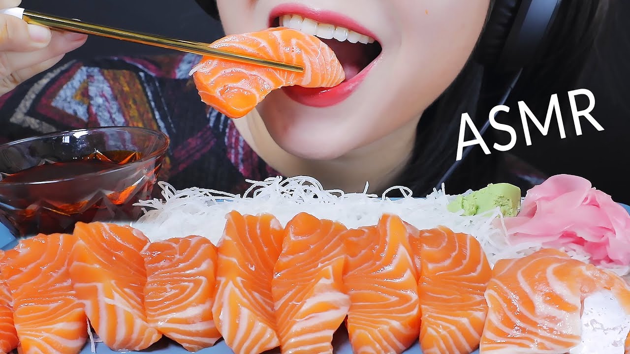 ASMR EATING RAW SALMON AND SAMYANG EXTREMELY SPICY SAUCE EATING SOUNDS | LINH-ASMR mukbang 먹방