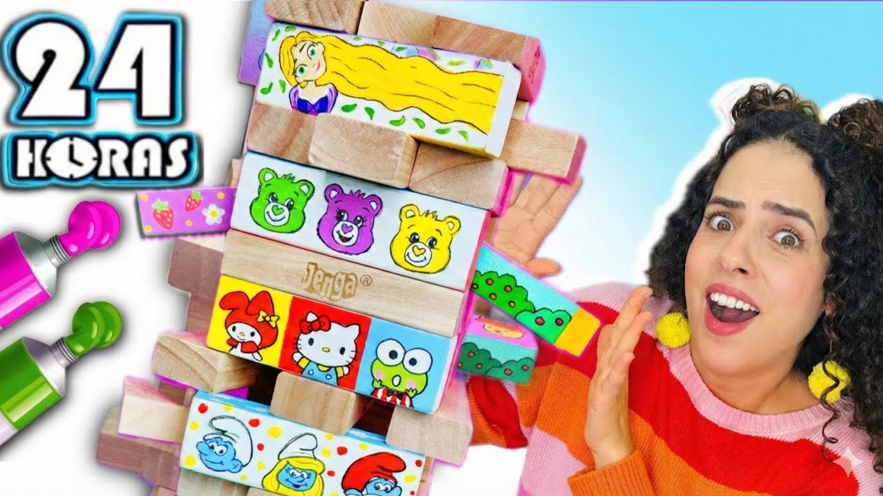 24h PINTANDO CADA PEÇA do meu JENGA! Rapunzel, Hello Kitty, Harry Potter! Paula Stephania