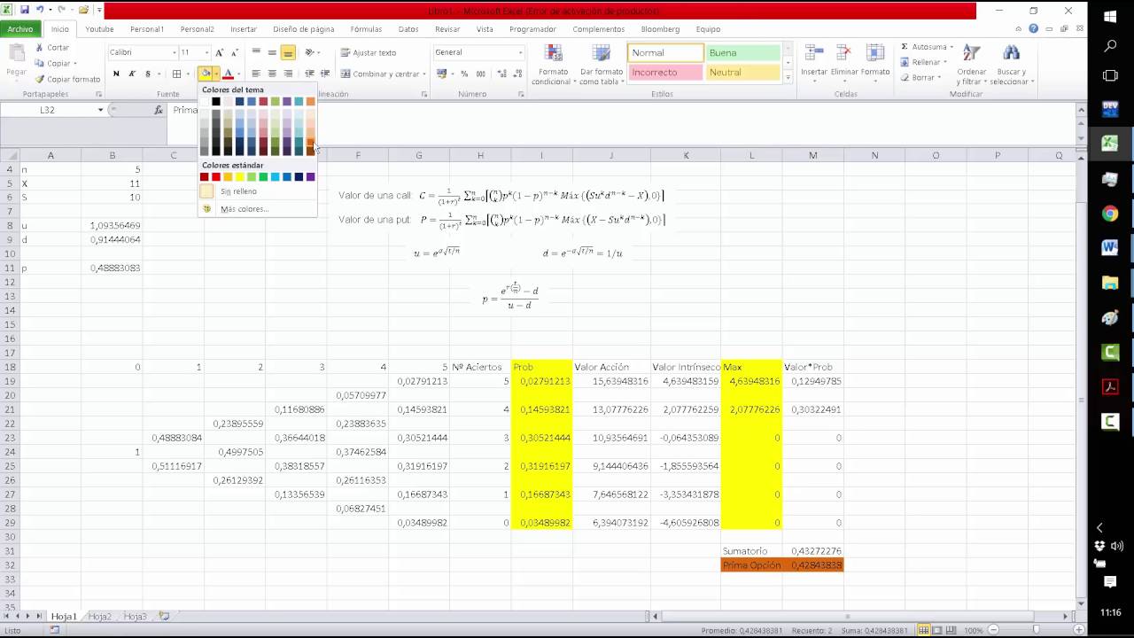 VBA Valoración Opciones Modelo Binomial