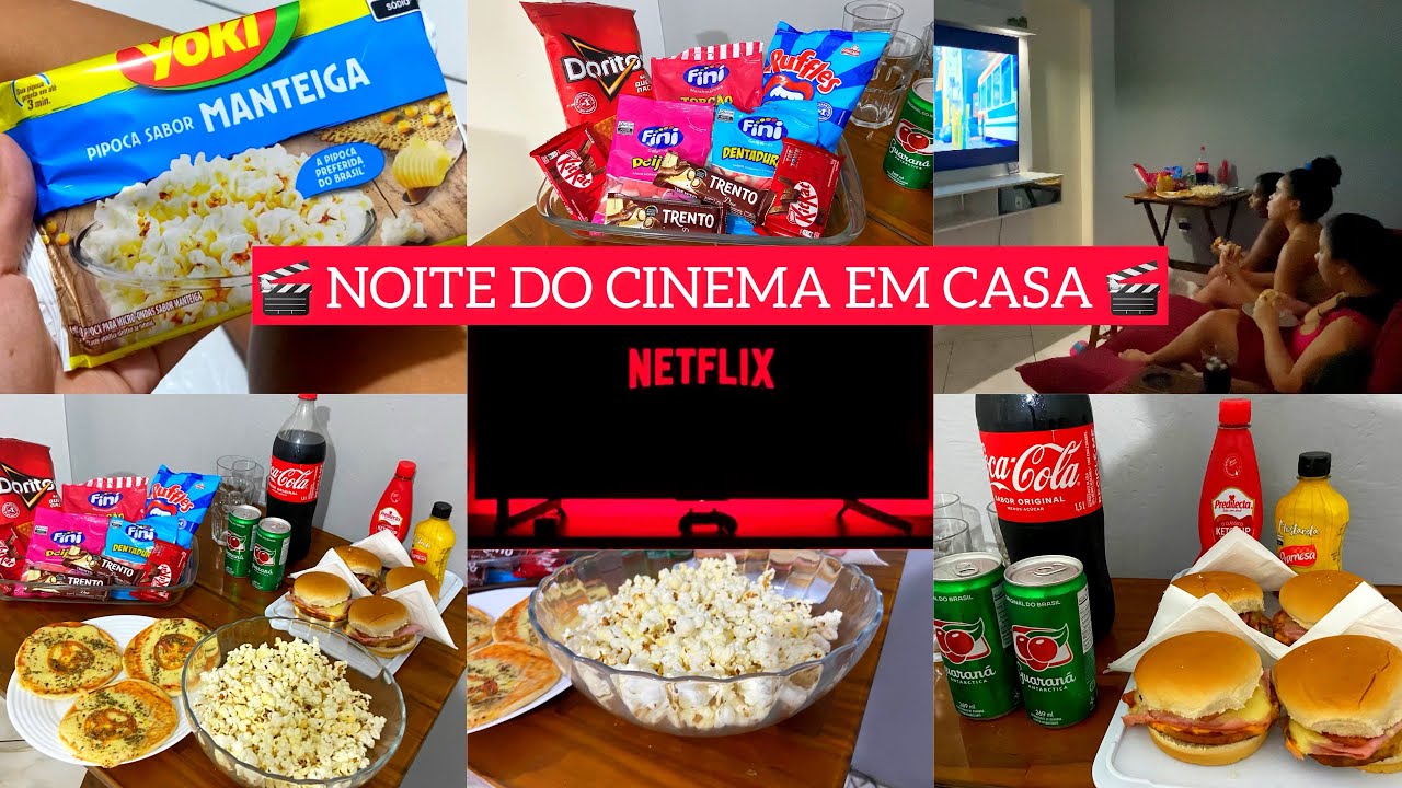 NOITE DO CINEMA EM CASA COM A FAMÍLIA | FIZ HAMBÚRGUER | PIZZA + GULOSEIMAS NETFLIX