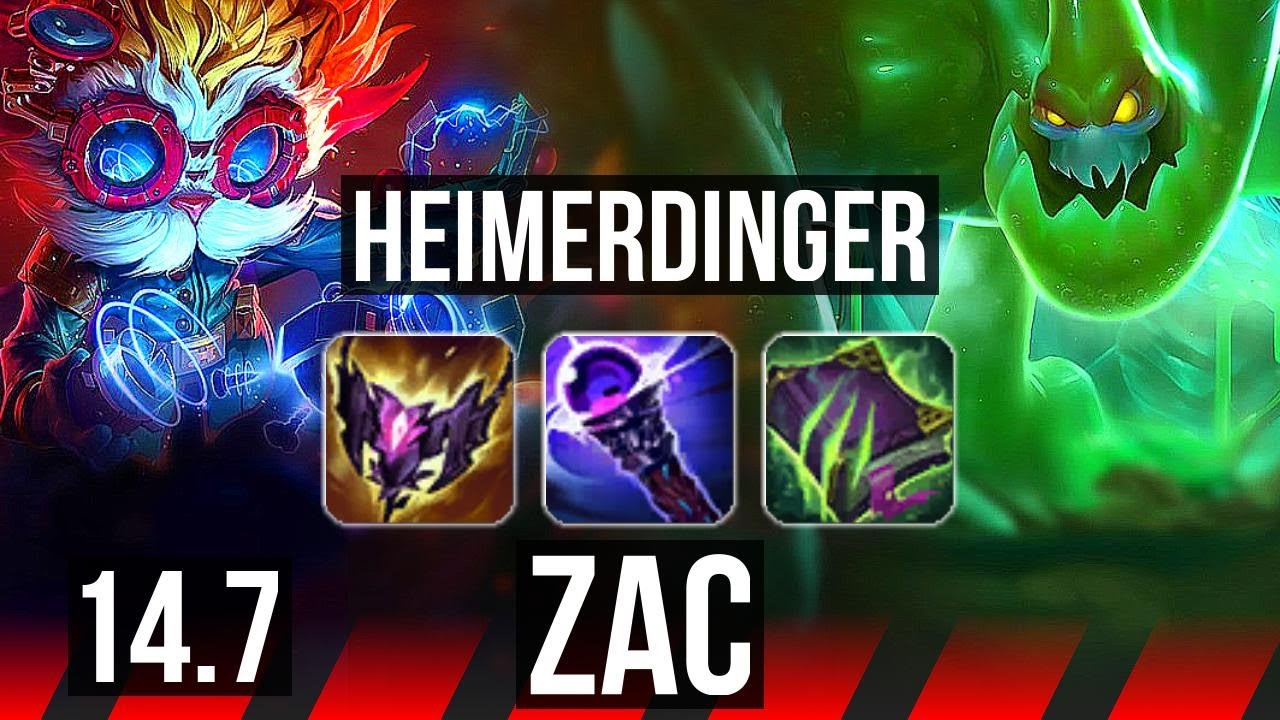 HEIMERDINGER vs ZAC (TOP) | 1100+ games, 48k DMG, 10/3/8, Godlike | NA Master | 14.7