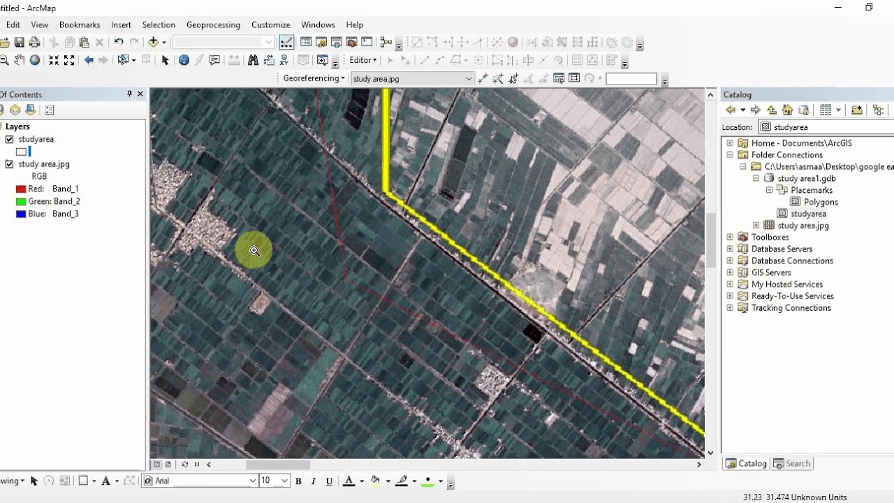 أخذ الصور الجوية من Google Earth Pro وعمل إرجاع جغرافي لها على ArcMap