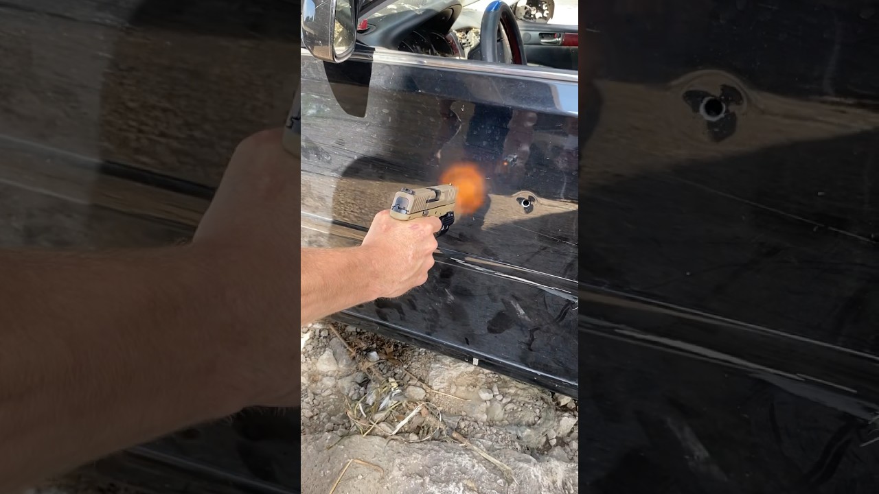 45ACP и 9мм против автомобильной двери. 45ACP ужасен #45ACP #9мм #пистолет #Glock #HKFN509 #балли...