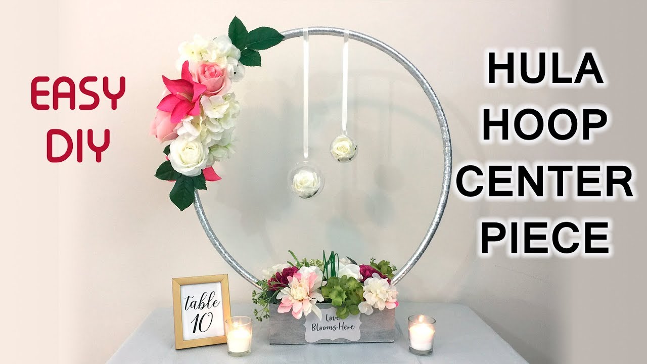 Easy DIY Hula Hoop Floral Centerpiece featuring Walmart Floral Arrangement