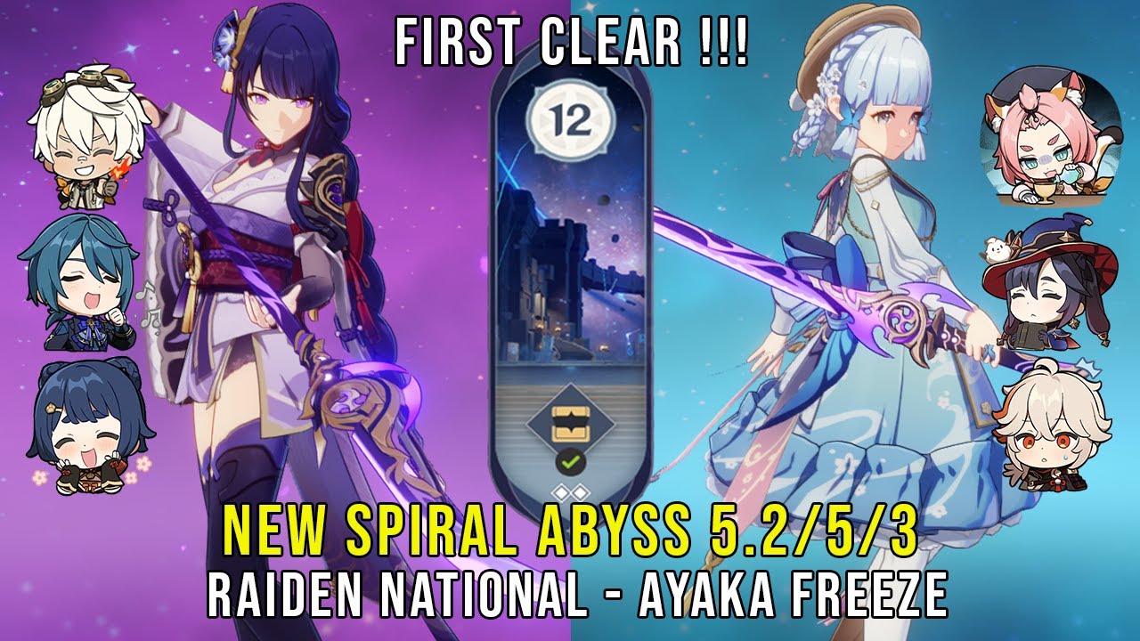 NEW Genshin Impact Abyss 5.2/5.3 | C0 Raiden National and C0 Ayaka Freeze | Floor 12 9 Stars