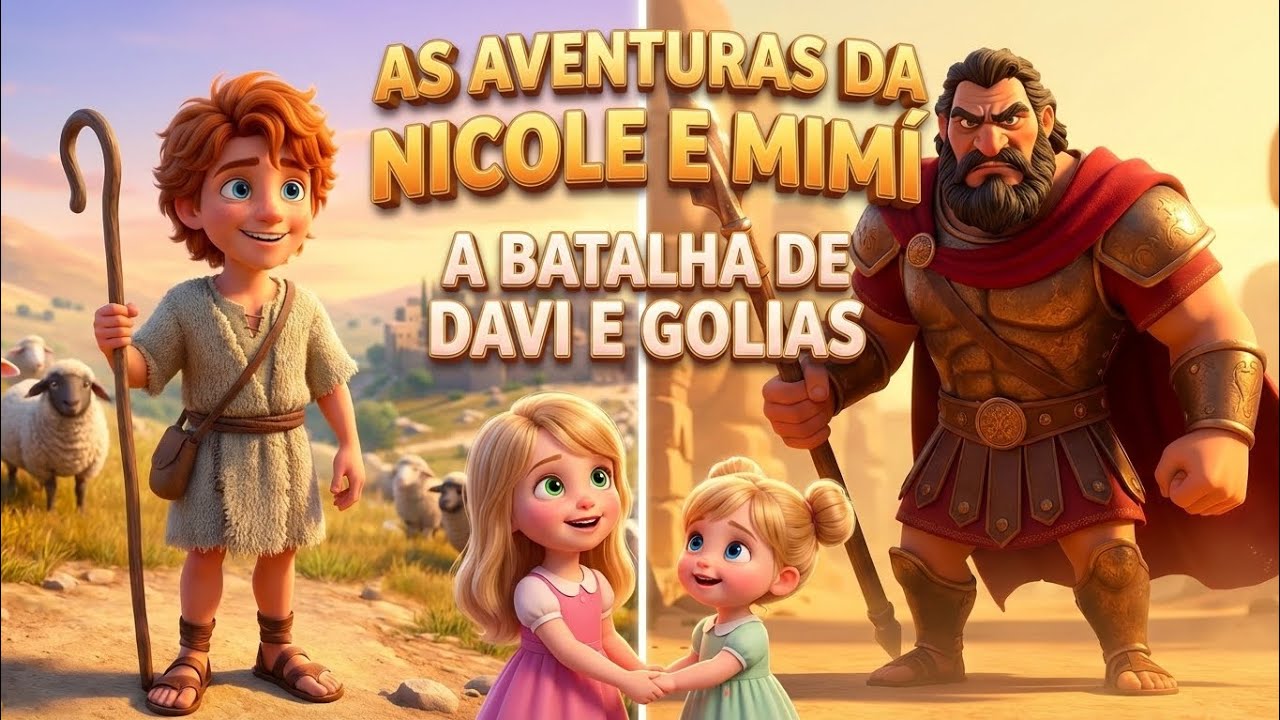 Davi e Golias a batalha - História infantil - As aventuras da Nicole e Mimí 