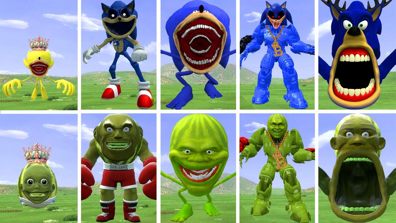 ALL NEW EVOLUTIONARY FORMS OF THE SONIC EXE FAMILY VS THE LINGANG MELON FAMILY IN GARRY'S MOD!