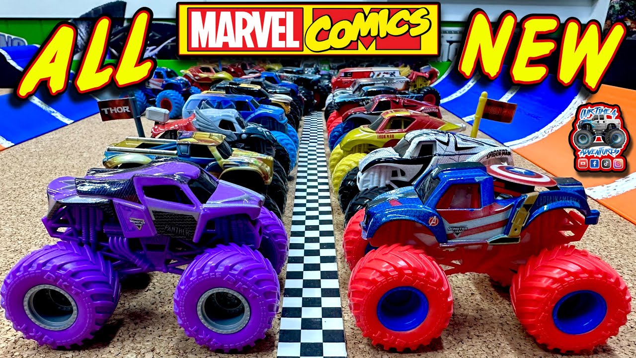 Toy Monster Truck Unboxing & Racing Tournament | Episode #52 | NEW MonsterJam MARVEL  Series #1 - #3