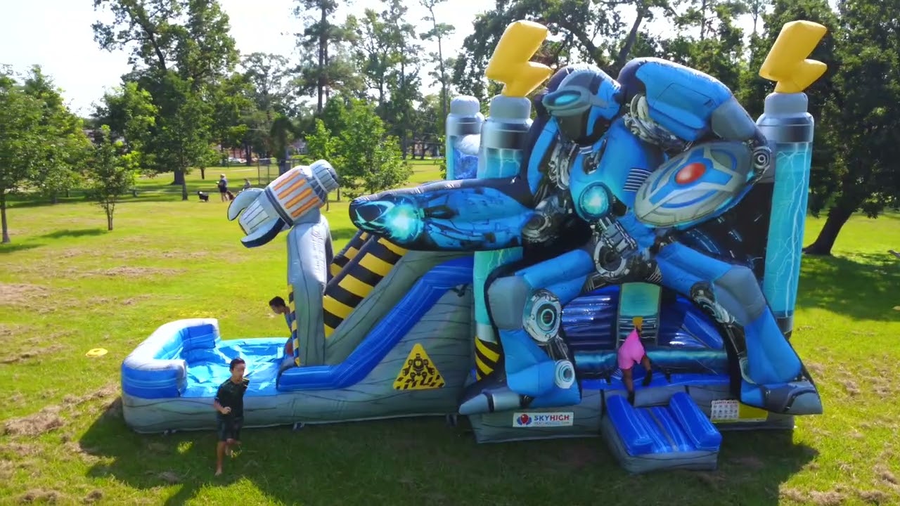 🤖 Blue Space Robot Bounce House with Dual Slides | Wet or Dry Cosmic Adventure!