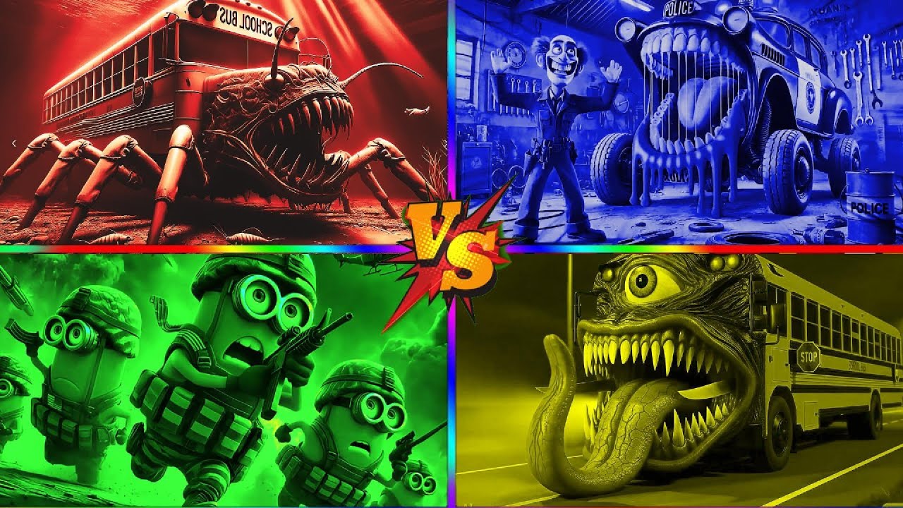🚀SCHOOL BUS🆚POLICE CAR🆚MINIONS EXE🆚SCHOOL BUS COFFIN DANCE 🎮TILES HOP RHYTM🎮