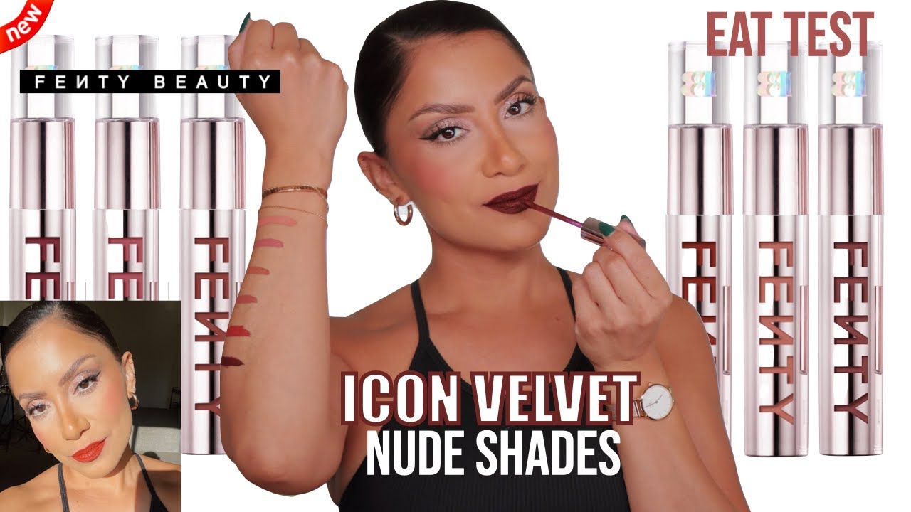 *new NUDE SHADES* FENTY BEAUTY ICON VELVET LIPSTICKS + NATURAL LIGHTING LIP SWATCHES & EAT TEST | MJ