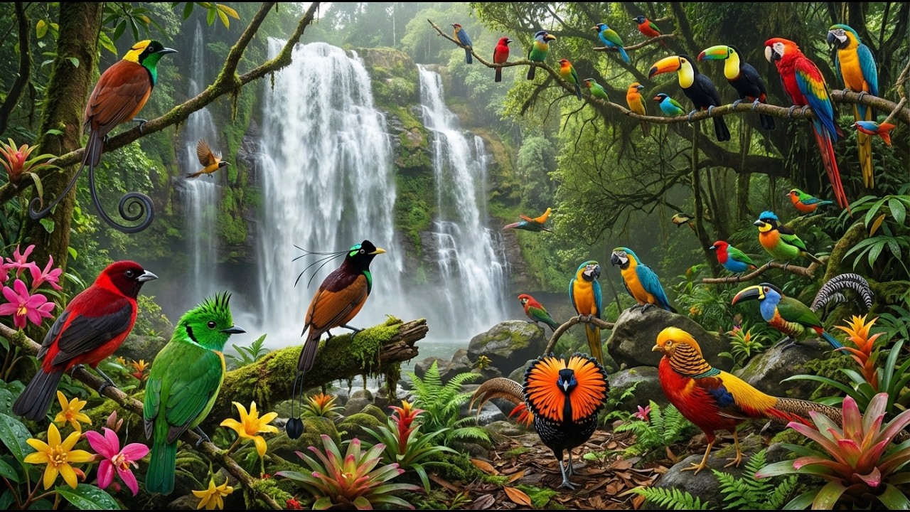 Jungle Bird Sounds for Mental Relaxation🎥🍀🦩🦜🦃🌊🦚#AnxietyRelief #BirdLife #WildBirds #WildlifeSounds