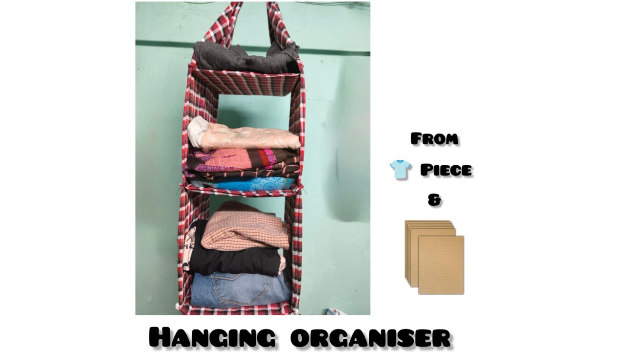 DIY hanging organiser from shirt 👕 piece and cardboard 😍 like this video and subscribe friends 👍🏻🫶🏻