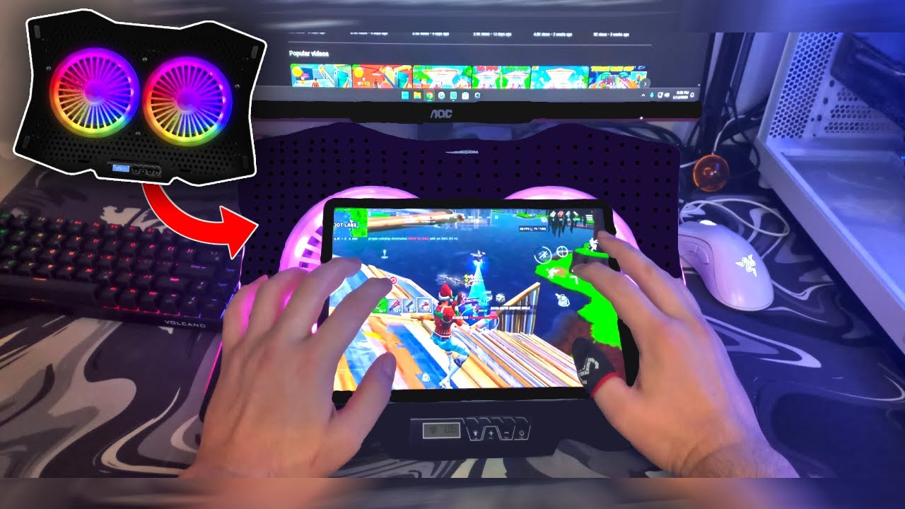 Playing Fortnite Mobile Using a Laptop Cooler (FPS BOOST!!)