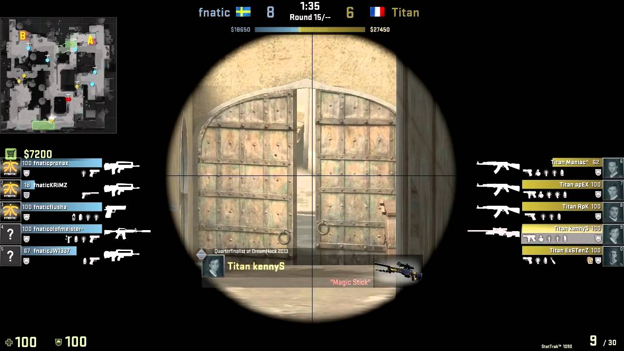 CS:GO de_dust2 POV kennyS (28/12) vs fnatic @ ESEA Match (1/21/15)