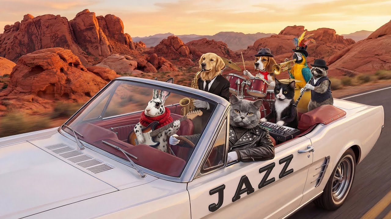 🎷😻🎷Epic Road Trip Through Valley of Fire with Crazy Animal Jazz Band in 4K Ultra HD