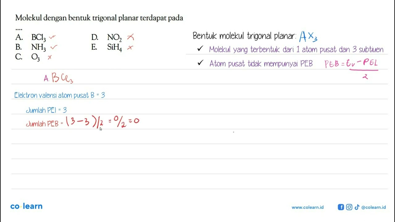 Molekul dengan bentuk trigonal planar terdapat pada ....