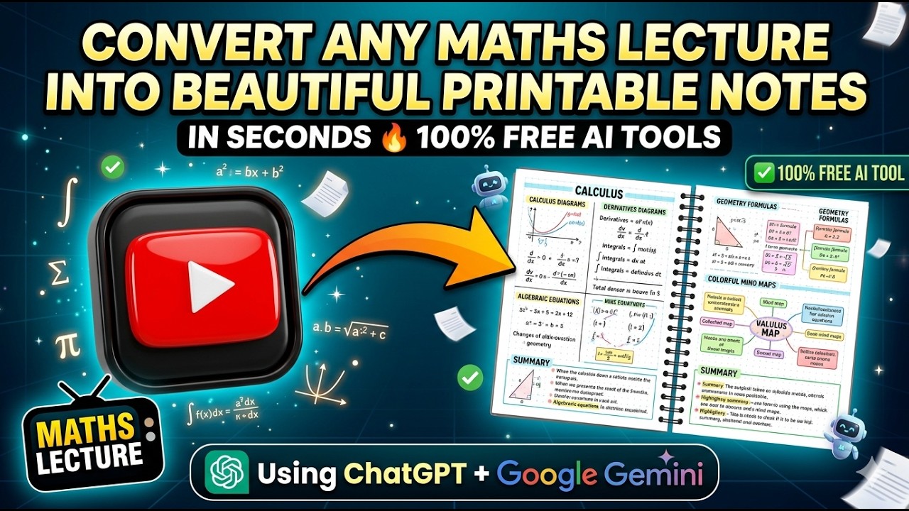 Convert Any Maths YouTube Lecture into Beautiful Printable Notes (100% FREE AI Tools)