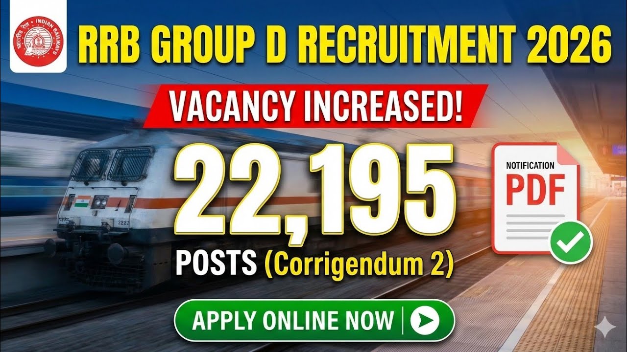 RRB Group D Recruitment 2026 | Vacancy Increased | Apply Online NowRRB Group D Recruitment 2026 
