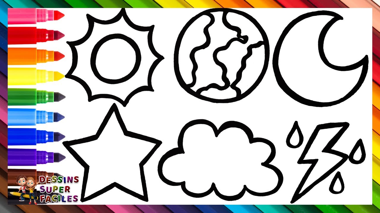 Dessiner et Colorier le Système Solaire 🌎☀️⭐☁️⚡🌙 🌈 Dessins pour Enfants