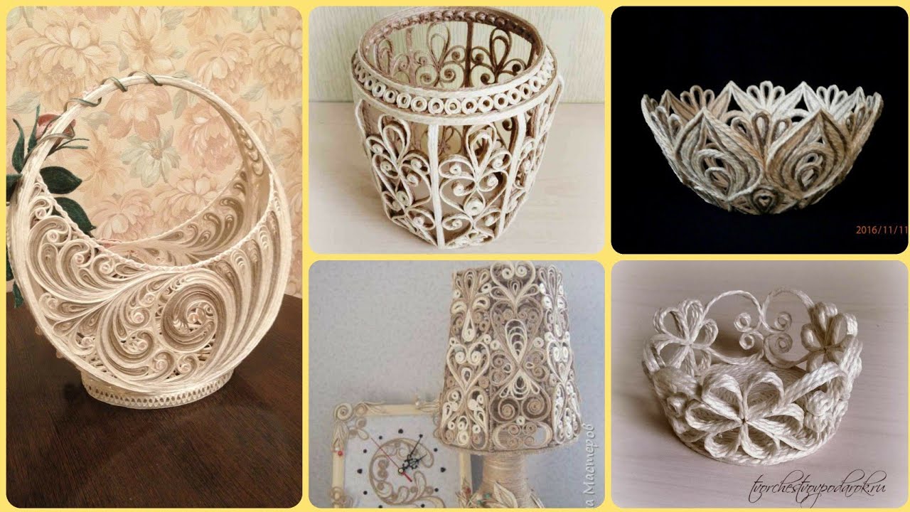 NEW QUILLING JUTE CRAFT IDEAS || JUTE QUILLING BASKETS || JUTE LAMP || JUTE  DIY CRAFT IDEAS