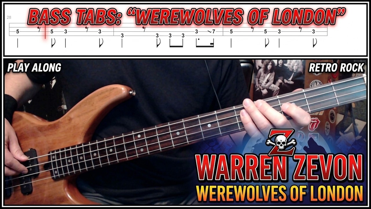 Werewolves Of London by Warren Zevon - Bass Cover with Tabs Play-Along