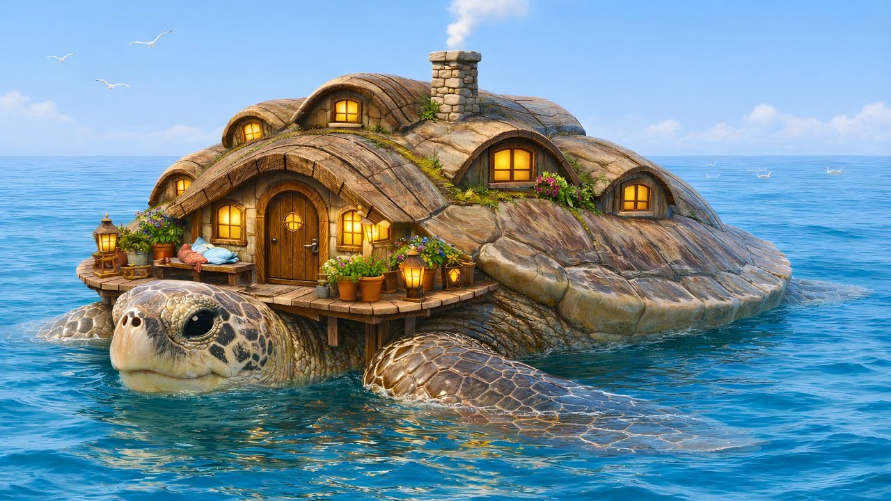 I Turned an Abandoned Giant Sea Turtle Statue Into a Secret Floating Luxury Ocean Home (ASMR)