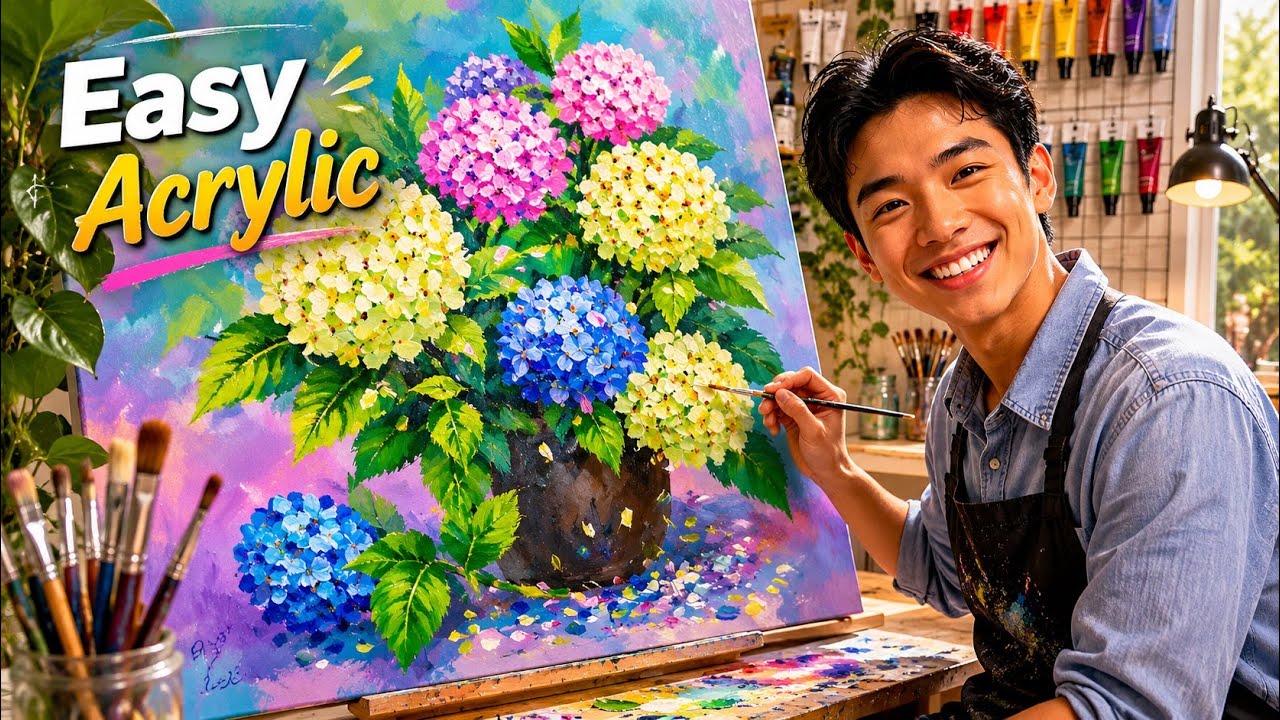 Hydrangea Flower Painting | Acrylic Painting Process – VeVoVan