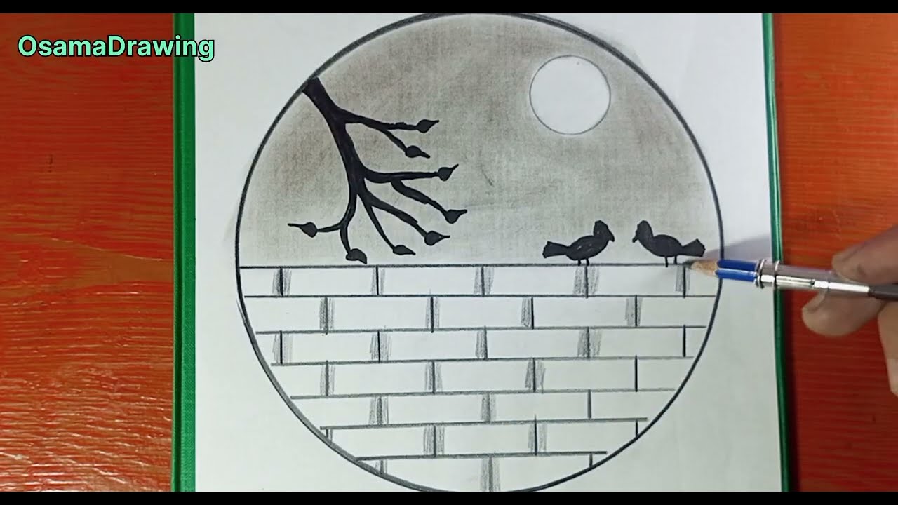 تعلم رسم منظر طبيعي سهل بالقلم الرصاص | رسم بسيط وجميل للمبتدئين خطوة بخطوة.