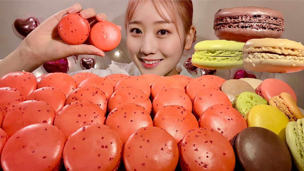 ASMR макарон【русские субтитры】【Mukbang/ Eating Sounds】