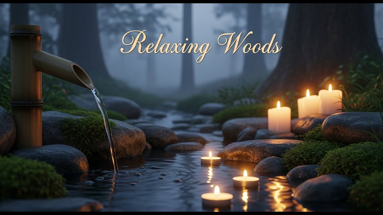 Relaxing Zen Forest Peace Bamboo Fountain and Candle Glow for Deep Sleep Meditation Healing Serenity