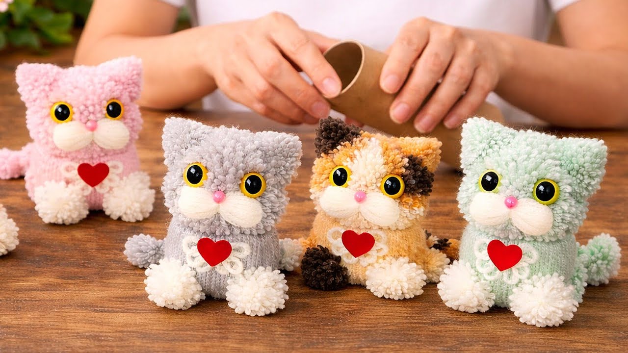 Милая кошечка из рулонов туалетной бумаги 🐱 | Очень простой мастер-класс из отходов