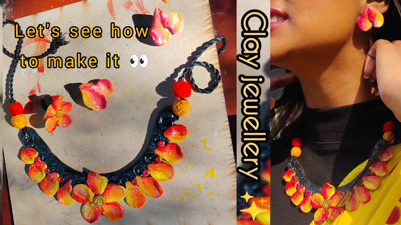 Handmade clay jewellery making tutorial for beginners// clay jewellery for Holi ( basantautsab)#holi