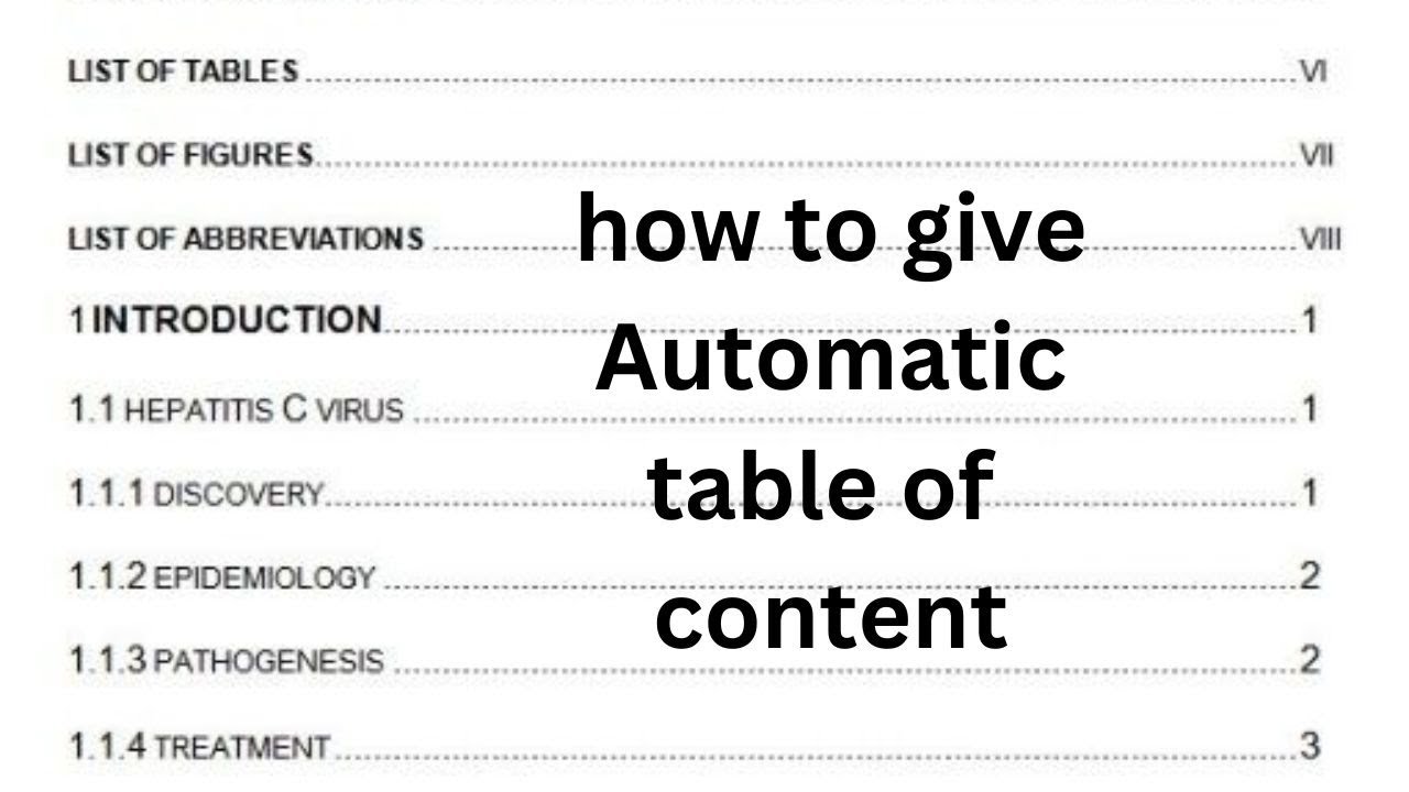 How to make automatic  table of contents in word