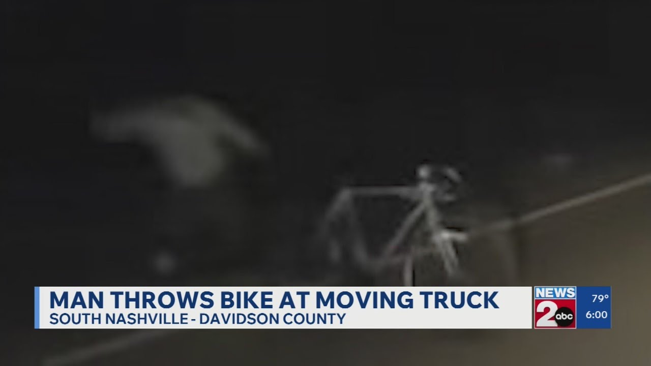 Man throws bike at moving truck in Nashville, TN