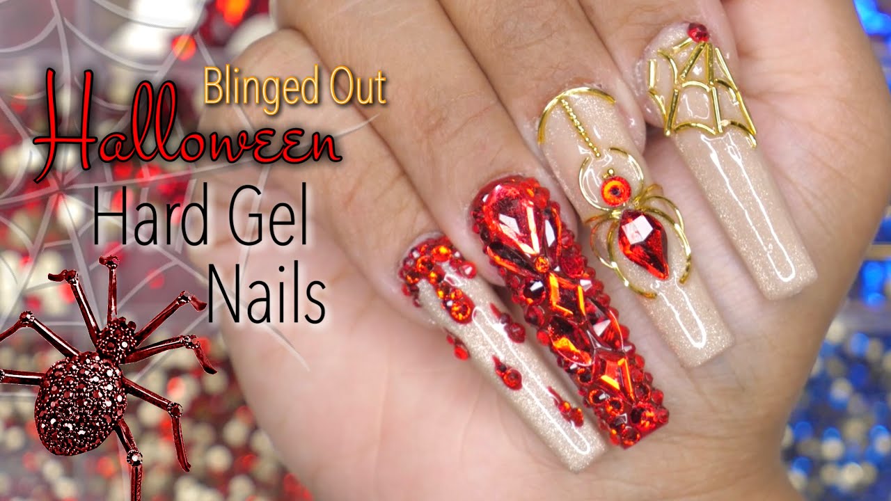 Watch Me Do My Nails | Bing Halloween Hard Gel Nails | Red Crystal Hard Gel Nails