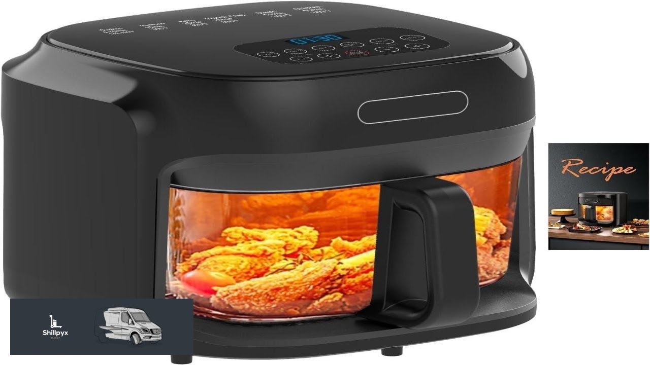 Glass Air Fryer 7.5QT with Transparent Fry Bowl Circulating Heating Temperature Control