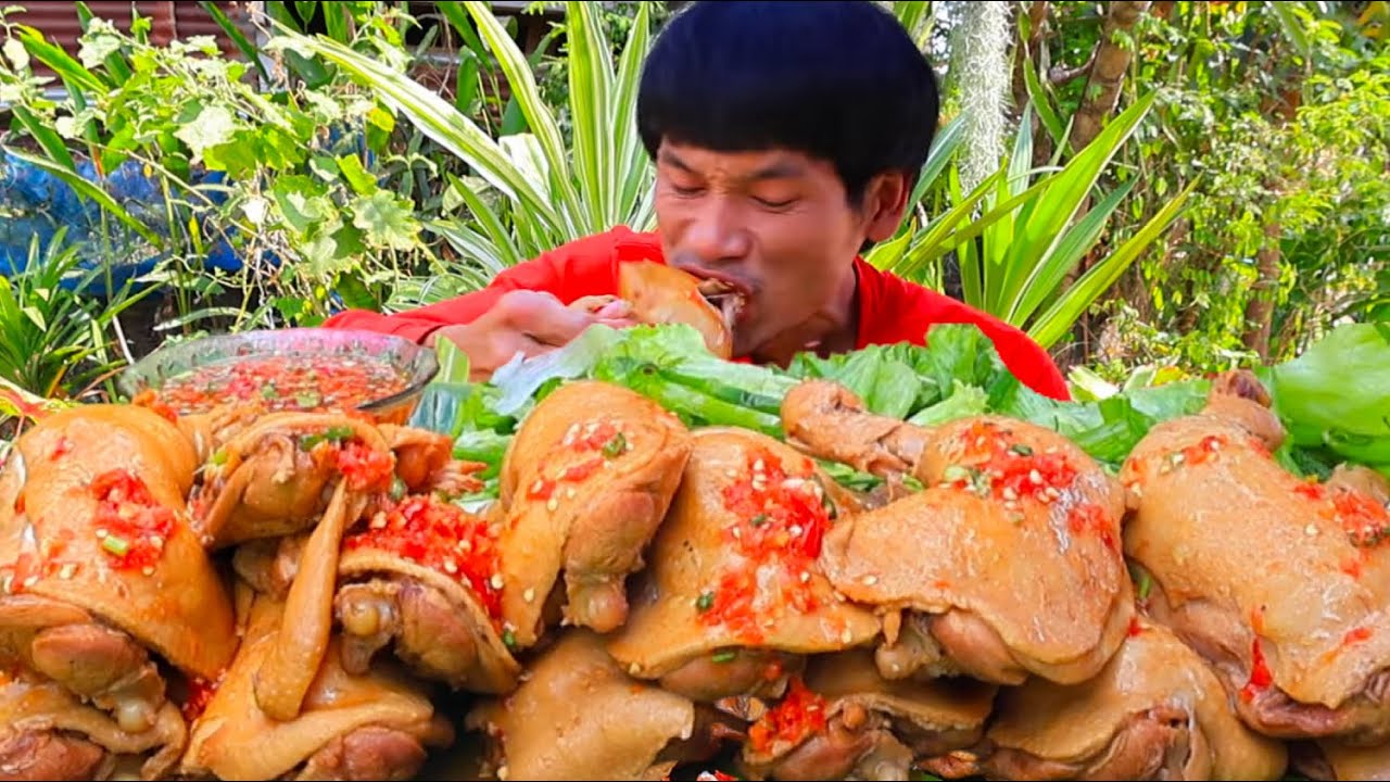 ไก่ต้มน้ำปลาน้ำจิ้มรสเด็ดแกล้มผักสดแซ่บคักขนาดครับพี่น้องMUKBANG EATING SHOW/โก้อีสานพาแดก