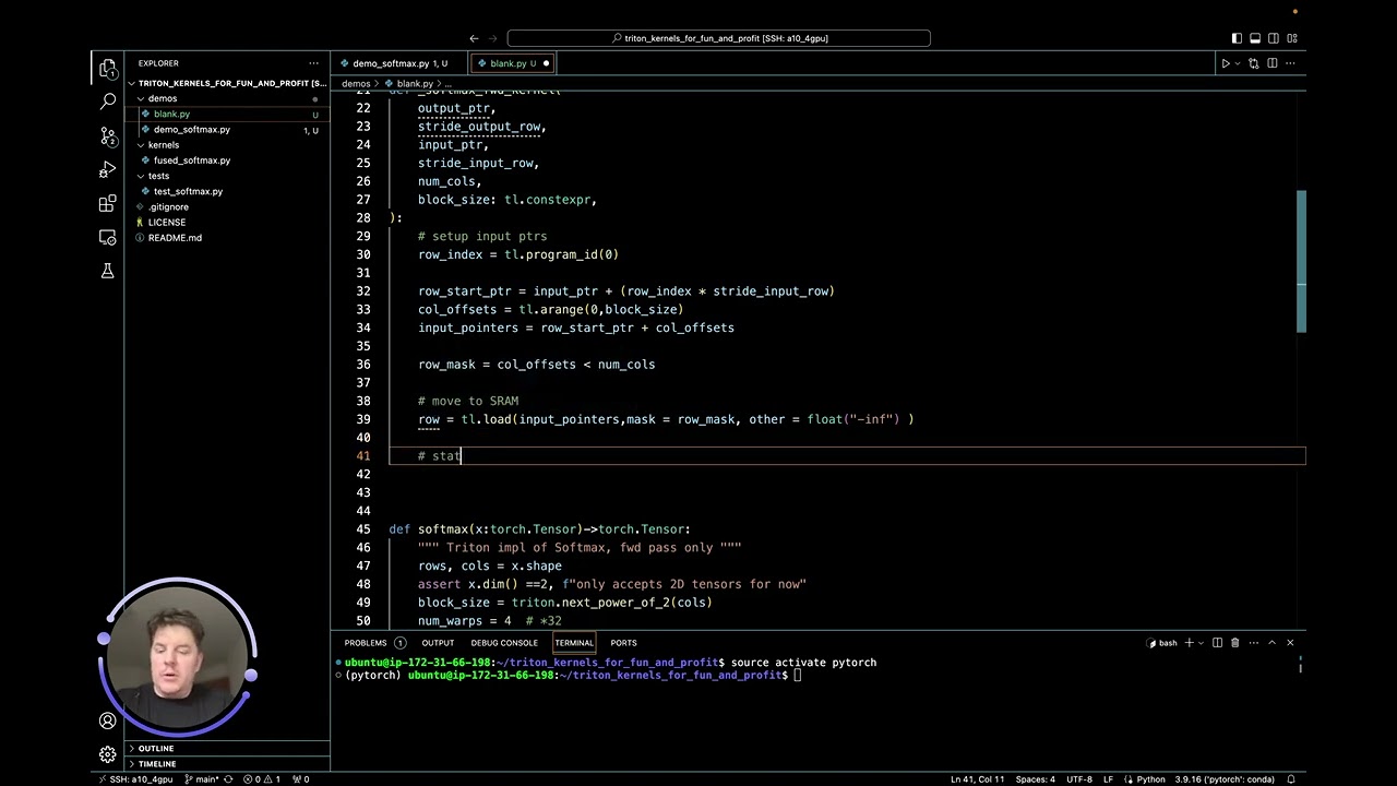 Coding a Triton Kernel for Softmax (fwd pass) Computation