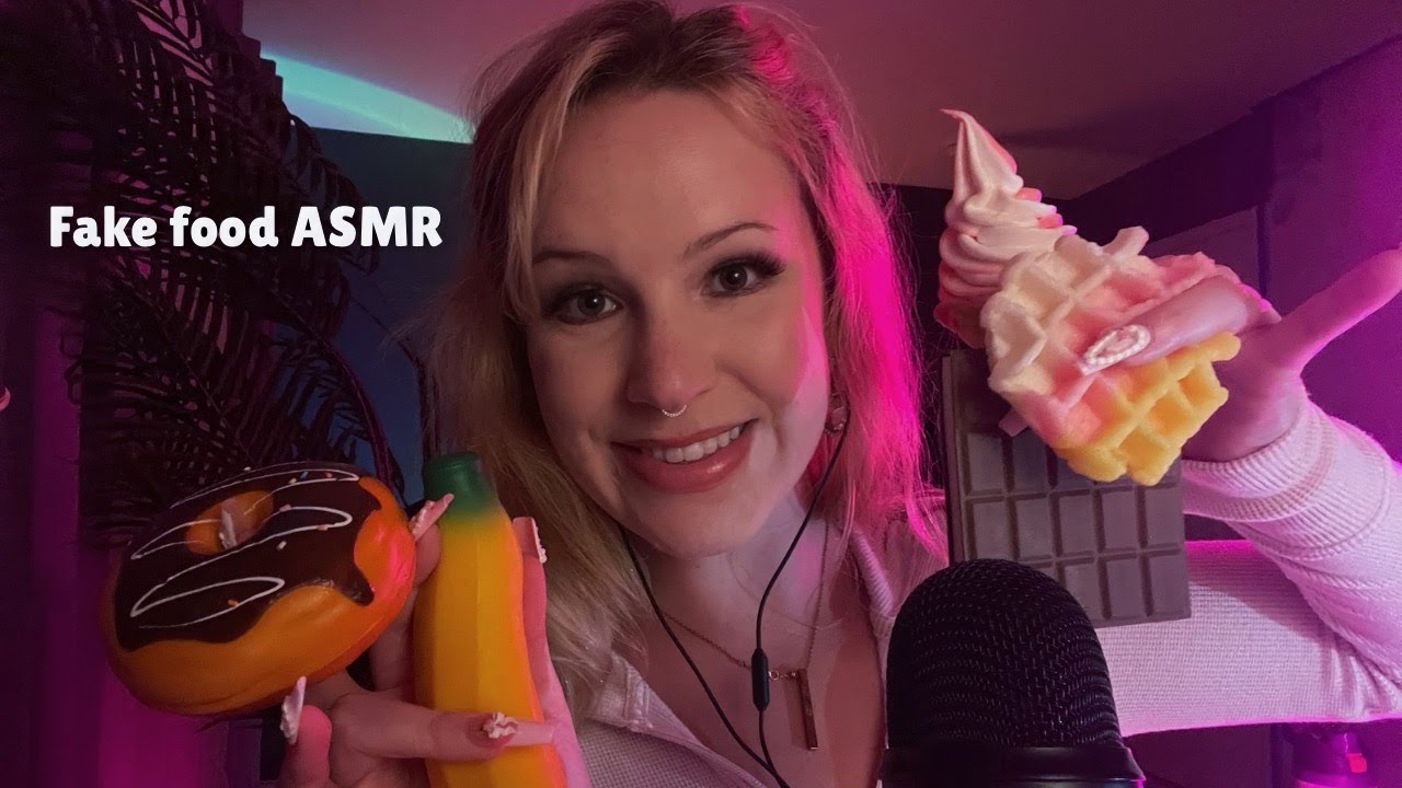 Fake food ASMR & mouth sounds: 🍩🍌🍓🧇🍦🌽🍫