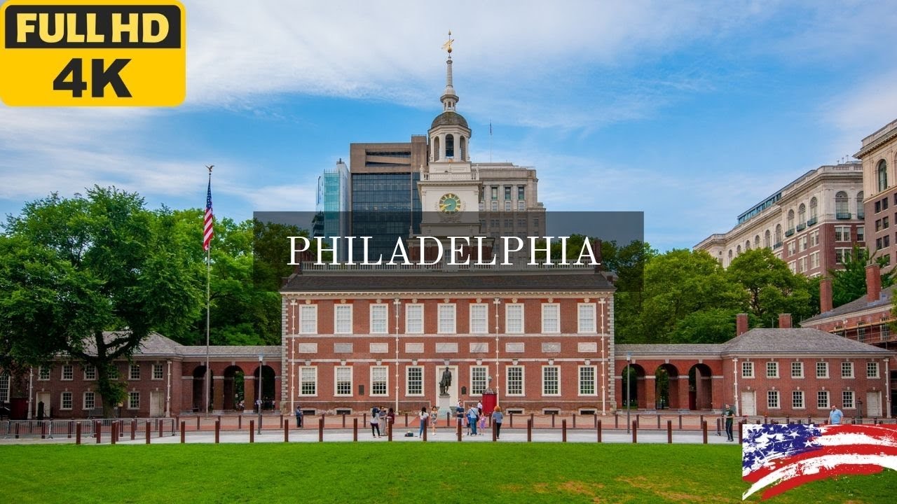 Philadelphia. Independence Hall. Liberty bell. 4K walking tour